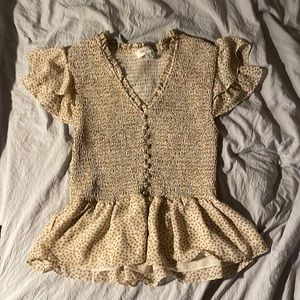 Brown print flowy peplum blouse